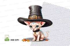 Illustrated cat wearing pilgrim hat clipart png Product Image 1