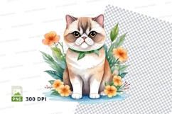 Watercolor cat illustration with flowers and leaves Product Image 1