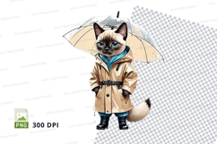 Cat clipart png - cat in raincoat and umbrella Product Image 1