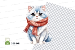 Illustrated cat with scarf clip art Product Image 1