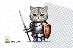 Cartoon cat in knight armor holding sword mockup Product Image 1