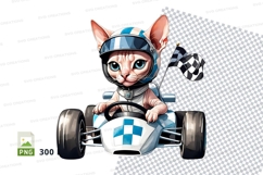 Cartoon cat in racing car clipart png Product Image 1
