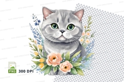 Gray cat with floral design tote bag mockup Product Image 1