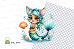 Cartoon mermaid kitten clipart png Product Image 1