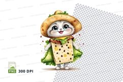 Cartoon cat wearing taco costume clipart png Product Image 1