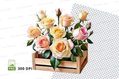 Flower bouquet in wooden crate mockup Product Image 1
