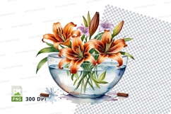 Orange lilies in glass vase clipart png Product Image 1