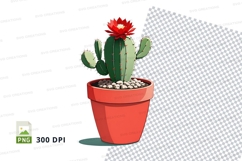 Illustrated cactus in a red pot clipart png Product Image 1