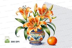 Orange lilies in decorative vase clipart png Product Image 1