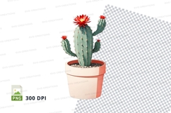 Clipart png of a potted cactus with red flowers Product Image 1