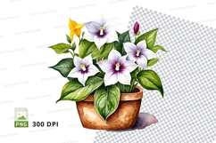 Clipart png of potted flowers with purple and yellow blooms Product Image 1