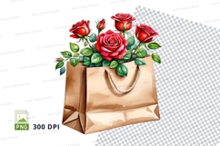 Paper bag mockup with red roses Product Image 1