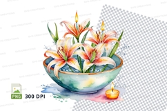 Watercolor flowers in bowl clipart png Product Image 1
