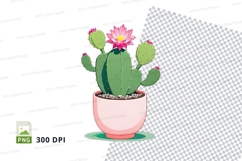 Illustrated cactus in a pink pot clipart png Product Image 1
