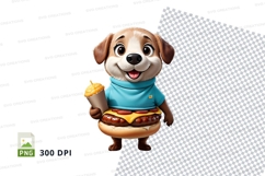 Cartoon dog holding hot dog clipart png Product Image 1