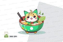 Cartoon cat in ramen bowl clipart png Product Image 1