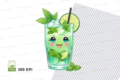Cute cartoon glass of mojito drink clipart png Product Image 1