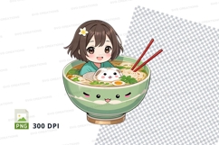 Cute anime girl in ramen bowl clipart png Product Image 1