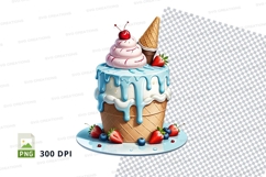 Ice cream cone mockup with blue drizzle and toppings Product Image 1