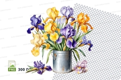 Watercolor iris bouquet in metal bucket Product Image 1