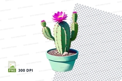 Clipart png of a cactus in a pot with pink flower Product Image 1