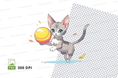 Gray kitten playing with yellow ball clipart png Product Image 1