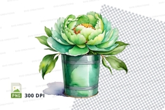Green flower in metal bucket clipart png Product Image 1