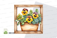 Flower pot with succulents and pansies clipart png Product Image 1