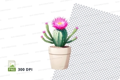 Clipart png of a potted cactus with a pink flower Product Image 1