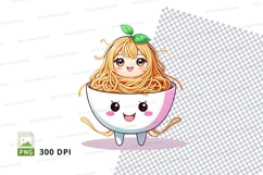 Cute cartoon girl in bowl of spaghetti clipart png Product Image 1