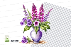 Watercolor flower bouquet in vase clipart png Product Image 1