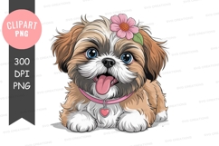 Playful shih tzu puppy with flower clipart png Product Image 1