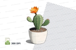 Cactus in white pot with orange flower clipart png Product Image 1