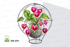 Heart-shaped flower bouquet in metal basket clipart png Product Image 1
