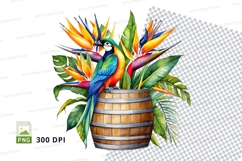 Tropical bird and flower barrel clipart png Product Image 1