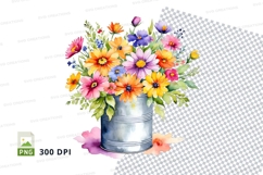 Watercolor bouquet in metal bucket Product Image 1