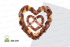 Chocolate drizzled heart-shaped pretzel clipart png Product Image 1