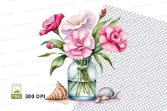 Watercolor floral bouquet in vase clipart png Product Image 1