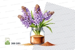 Purple hyacinth flowers in a glass jar clipart png Product Image 1