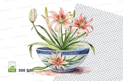 Watercolor flowers in blue and white bowl Product Image 1