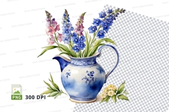 Blue and white floral teapot clipart png Product Image 1