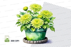 Yellow chrysanthemums in green pot illustration Product Image 1