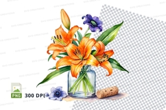 Watercolor flower bouquet in vase clipart png Product Image 1