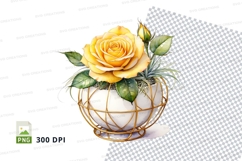 Yellow rose in wire basket clipart png Product Image 1