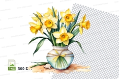 Watercolor daffodils in vase clipart png Product Image 1