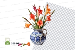 Watercolor bouquet in blue vase clipart png Product Image 1