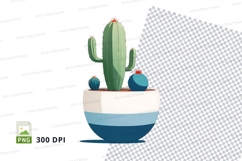 Illustrated cactus in a colored pot clipart png Product Image 1
