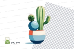 Clipart png of a cactus in a colorful pot Product Image 1