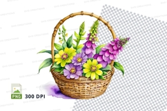 Wicker basket with flowers clipart png Product Image 1