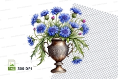 Blue cornflower bouquet in vase clipart png Product Image 1